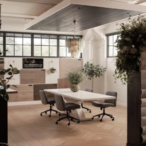 Stylish modern conference room with decor.