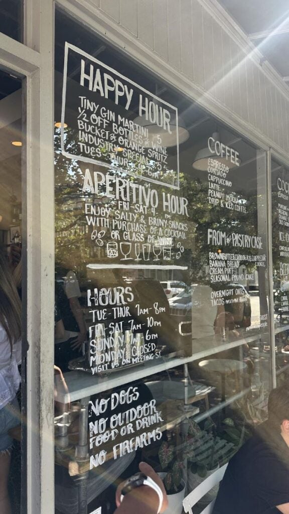 Coffee shop menu on glass window
