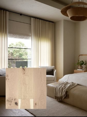 Minimalist bedroom with light wood flooring sample